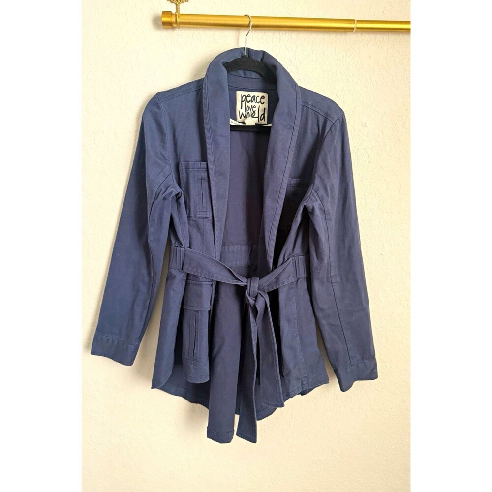 Peace Love World Belted Utility Jacket Women’s 8 Navy Blue Military Boho